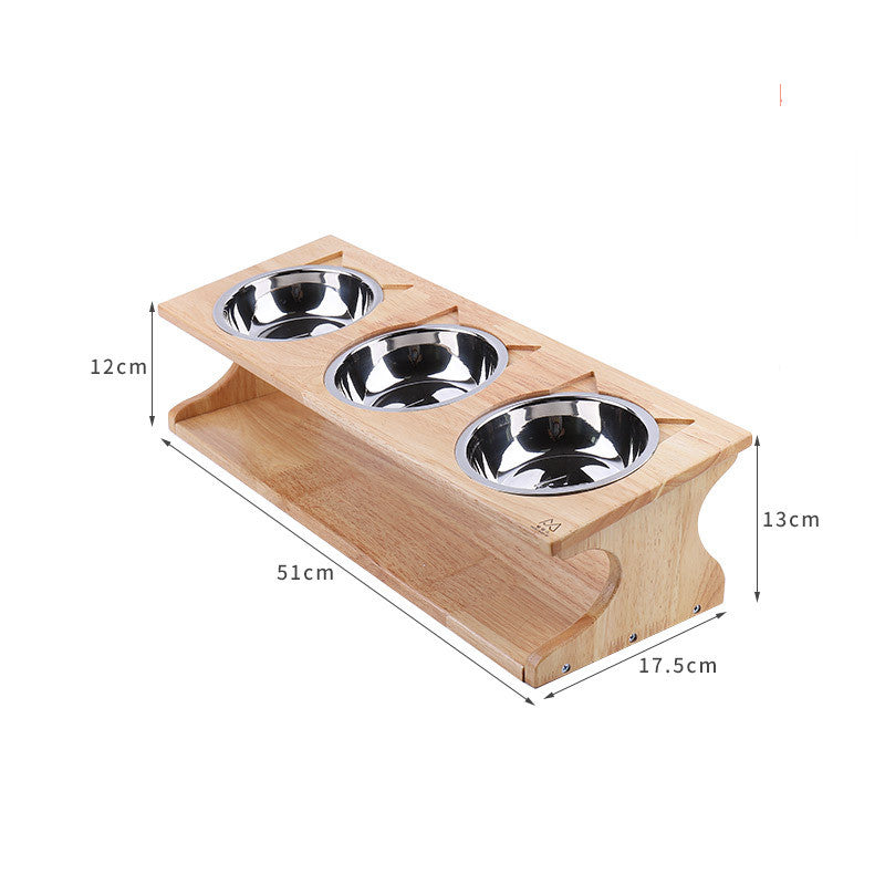 KFX-4397885 Eco-Friendly Solid Wood Dog Bowl with Non-Slip Base and Oblique Mouth Design