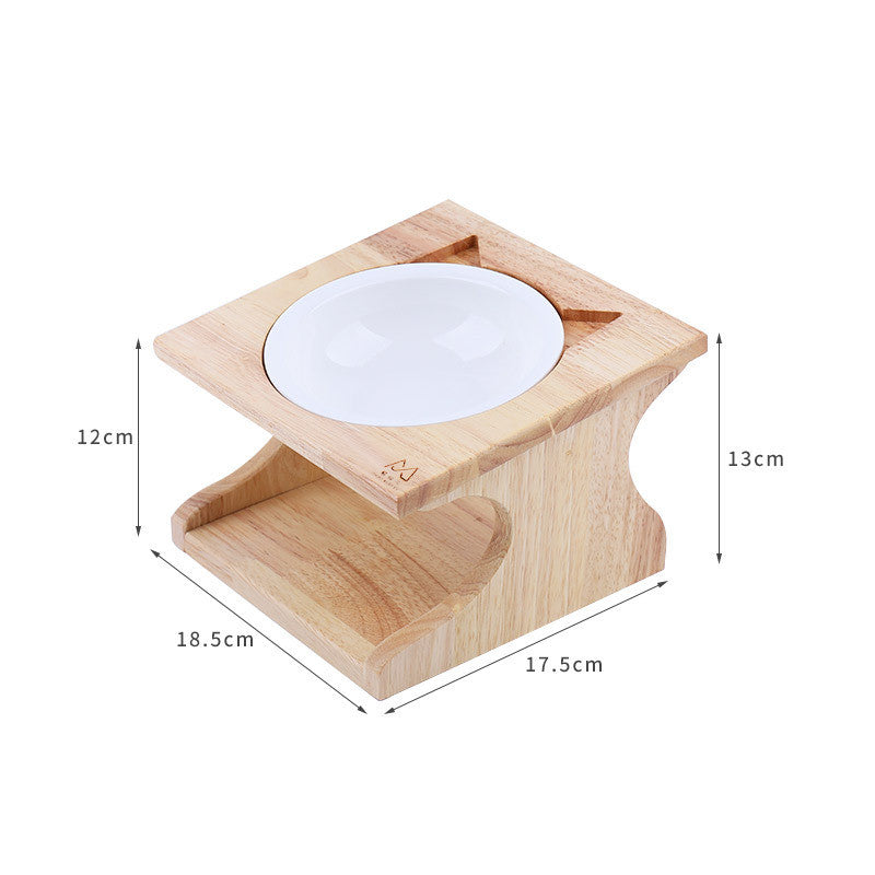 KFX-4397885 Eco-Friendly Solid Wood Dog Bowl with Non-Slip Base and Oblique Mouth Design
