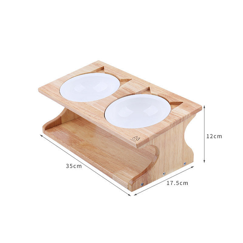 KFX-4397885 Eco-Friendly Solid Wood Dog Bowl with Non-Slip Base and Oblique Mouth Design