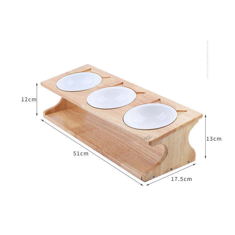 KFX-4397885 Eco-Friendly Solid Wood Dog Bowl with Non-Slip Base and Oblique Mouth Design