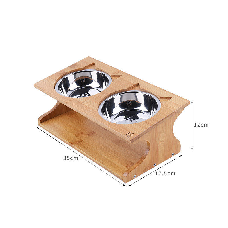 KFX-4397885 Eco-Friendly Solid Wood Dog Bowl with Non-Slip Base and Oblique Mouth Design