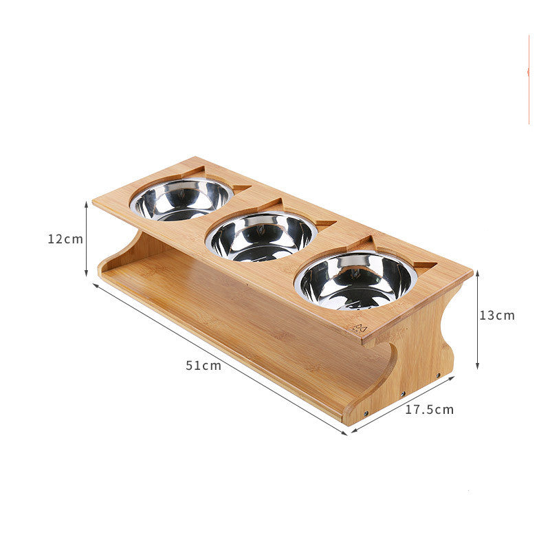 KFX-4397885 Eco-Friendly Solid Wood Dog Bowl with Non-Slip Base and Oblique Mouth Design