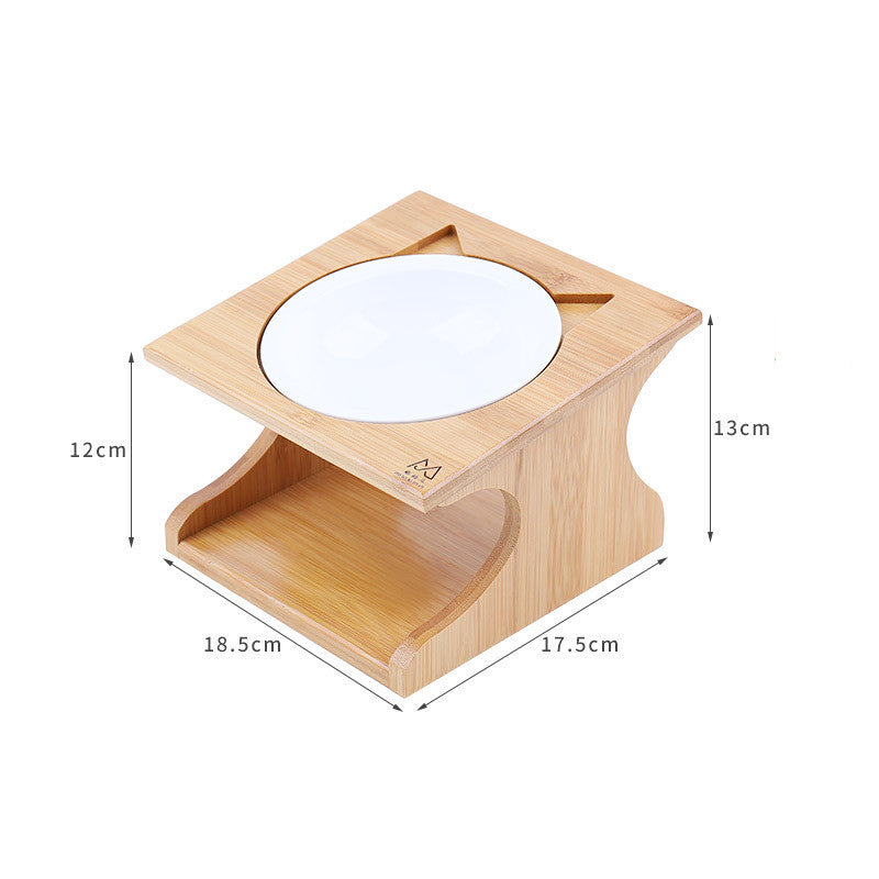 KFX-4397885 Eco-Friendly Solid Wood Dog Bowl with Non-Slip Base and Oblique Mouth Design