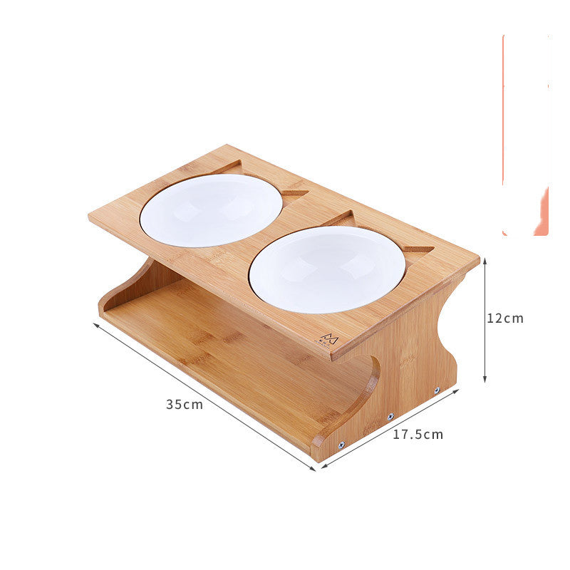 KFX-4397885 Eco-Friendly Solid Wood Dog Bowl with Non-Slip Base and Oblique Mouth Design