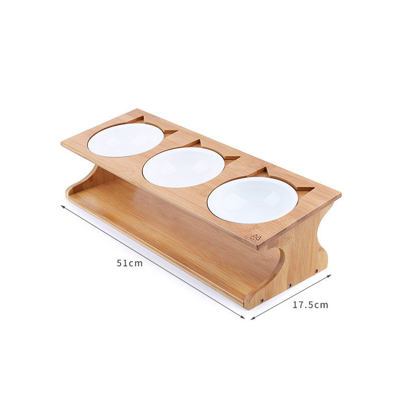 KFX-4397885 Eco-Friendly Solid Wood Dog Bowl with Non-Slip Base and Oblique Mouth Design