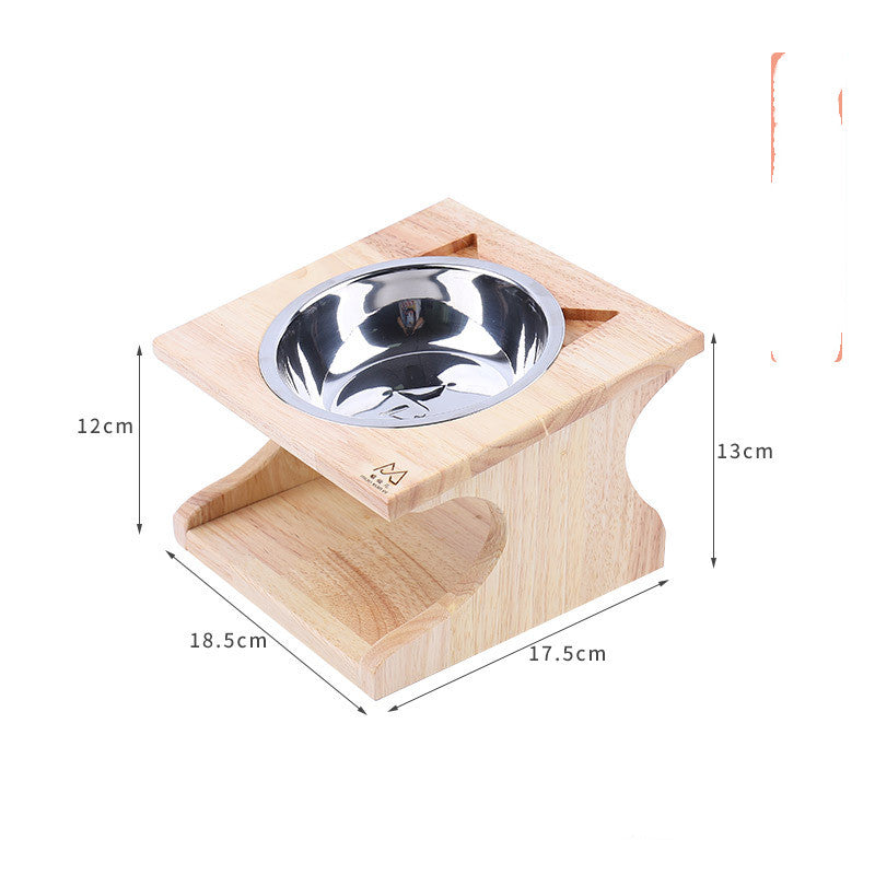 KFX-4397885 Eco-Friendly Solid Wood Dog Bowl with Non-Slip Base and Oblique Mouth Design