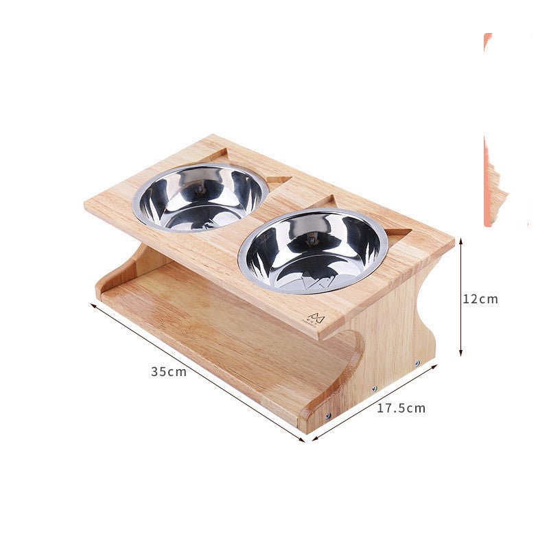 KFX-4397885 Eco-Friendly Solid Wood Dog Bowl with Non-Slip Base and Oblique Mouth Design