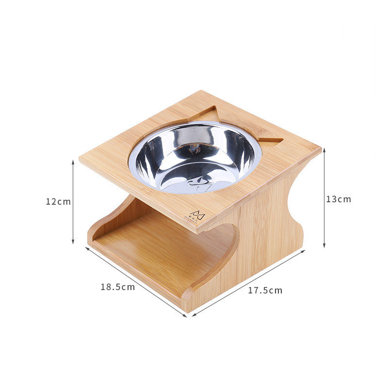 KFX-4397885 Eco-Friendly Solid Wood Dog Bowl with Non-Slip Base and Oblique Mouth Design