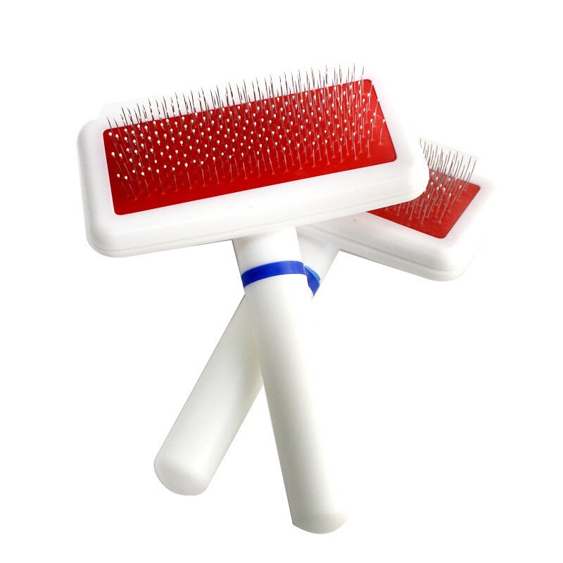 KFX-4403261 Fur Collar White Needle Comb for Dog and Cat Grooming with Protective Head and Plastic Handle