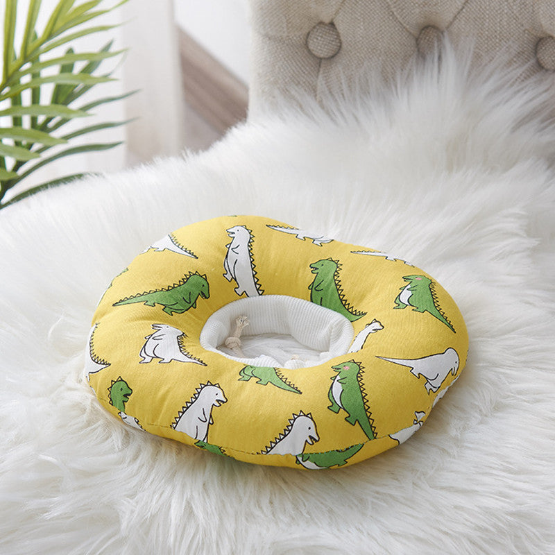 KFX-4403645 Adorable Cotton Pet Hats for Cats – Fun Designs: Pink Rabbit, Dinosaur, Gray Fish, Yellow Watermelon, Cat Face, Pineapple, Green Forest - Size XS to L