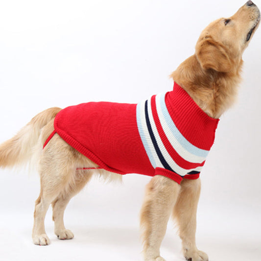 KFX-4405821 Cozy Striped Pet Sweater for Autumn and Winter - Warm Polyester Dog Clothing