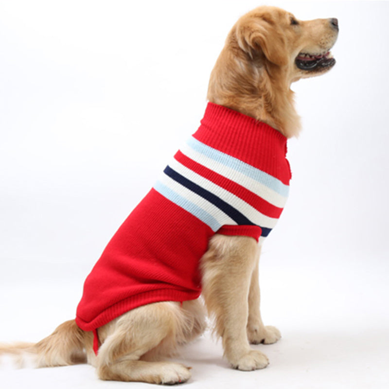 KFX-4405821 Cozy Striped Pet Sweater for Autumn and Winter - Warm Polyester Dog Clothing