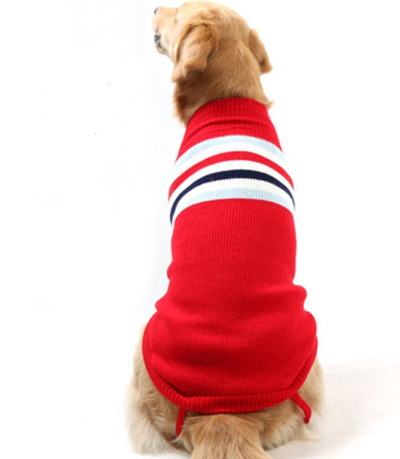 KFX-4405821 Cozy Striped Pet Sweater for Autumn and Winter - Warm Polyester Dog Clothing