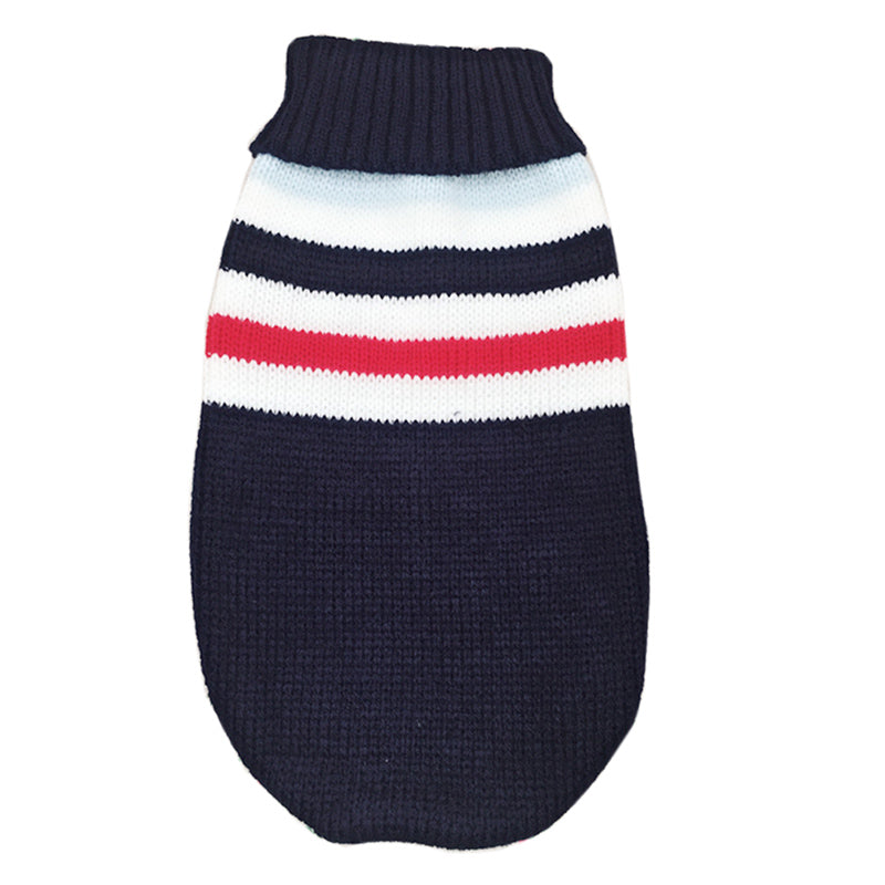 KFX-4405821 Cozy Striped Pet Sweater for Autumn and Winter - Warm Polyester Dog Clothing