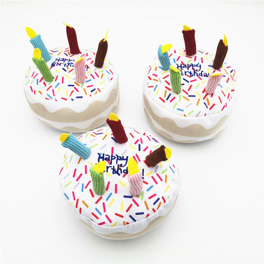 KFX-4407101 Dog Birthday Cake Plush Toy Set - Short Plush Material, Multiple Sizes Available