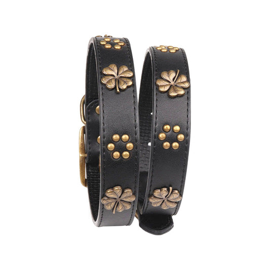 KFX-4409405 Vintage Bronze Metal Buckle Dog Collar - Adjustable Size M & L for Comfort and Style