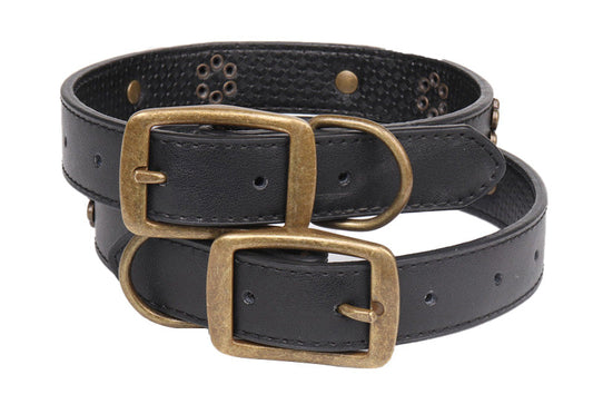 KFX-4409405 Vintage Bronze Metal Buckle Dog Collar - Adjustable Size M & L for Comfort and Style