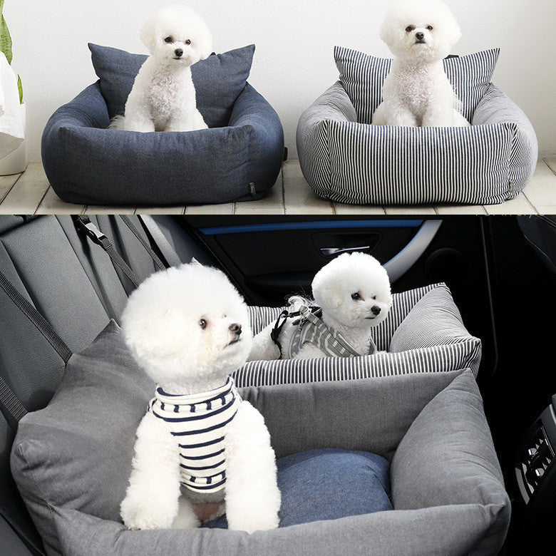 KFX-4409661 Pet Car Seat Protector Pad for Dogs and Cats - Soft and Safe Car/House Use, Dark Stripe, Navy, Gray