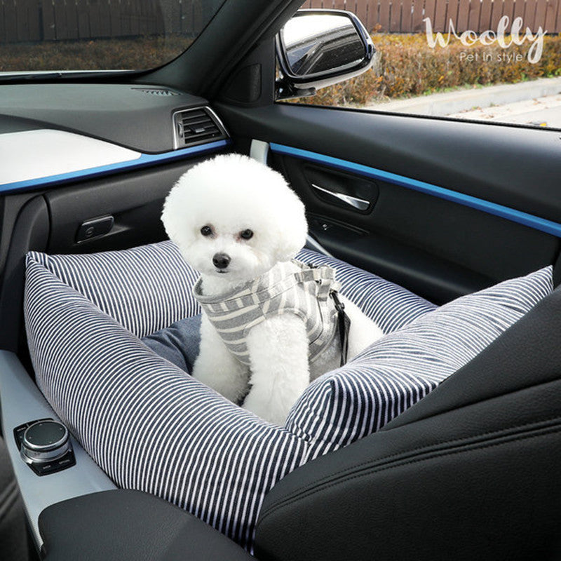 KFX-4409661 Pet Car Seat Protector Pad for Dogs and Cats - Soft and Safe Car/House Use, Dark Stripe, Navy, Gray