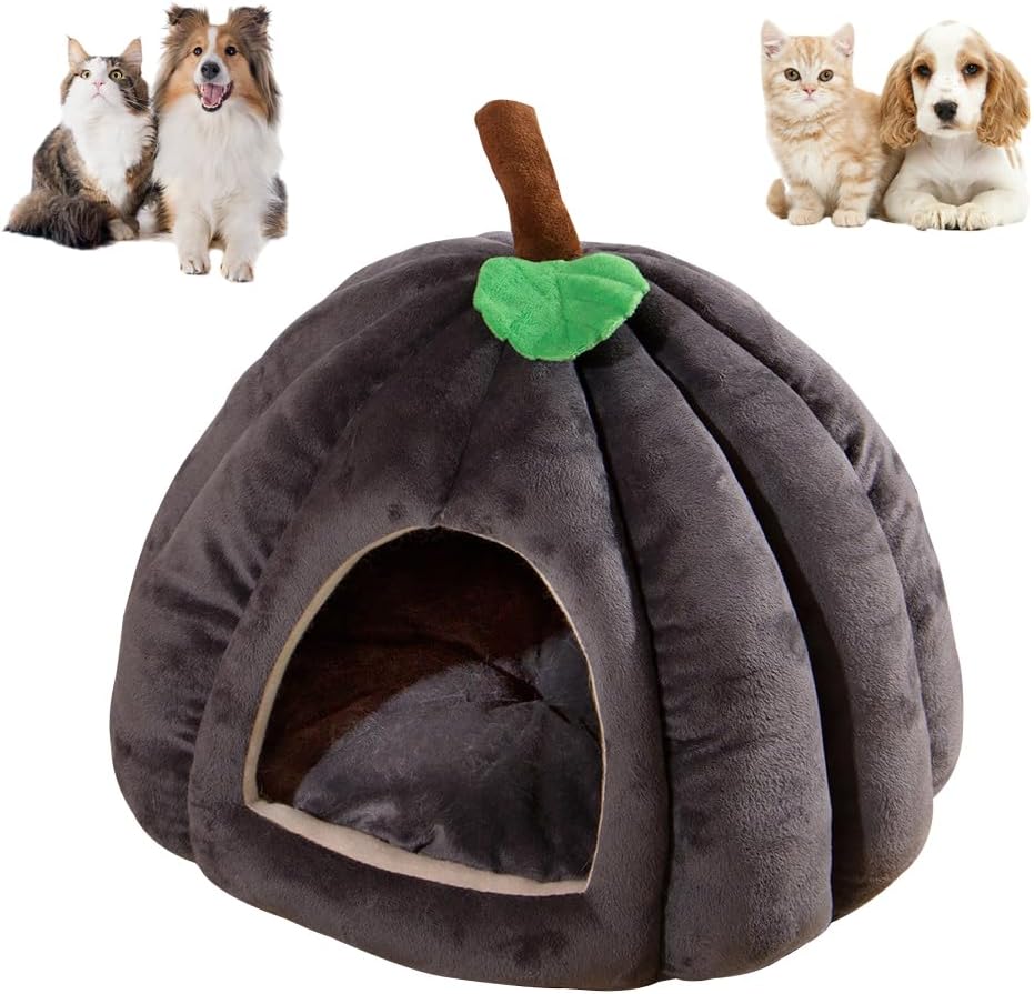 KFX-4410685 Cozy Pumpkin Cat Bed for Indoor Cats and Small Pets - Soft, Warm Cat Cave with Removable Washable Mat
