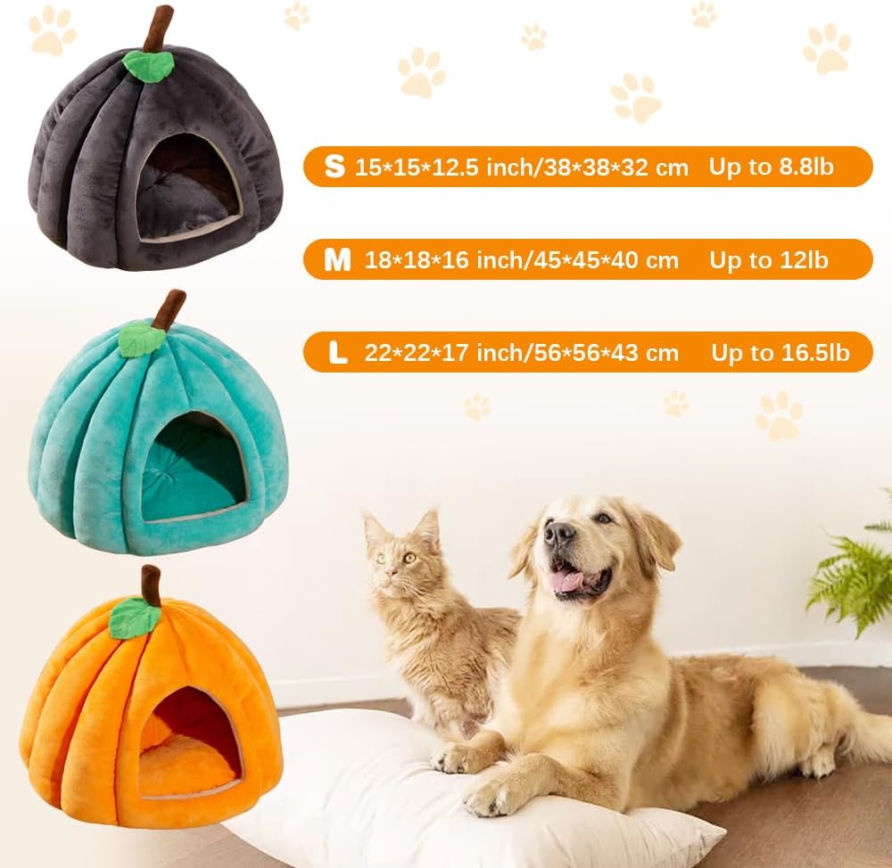KFX-4410685 Cozy Pumpkin Cat Bed for Indoor Cats and Small Pets - Soft, Warm Cat Cave with Removable Washable Mat
