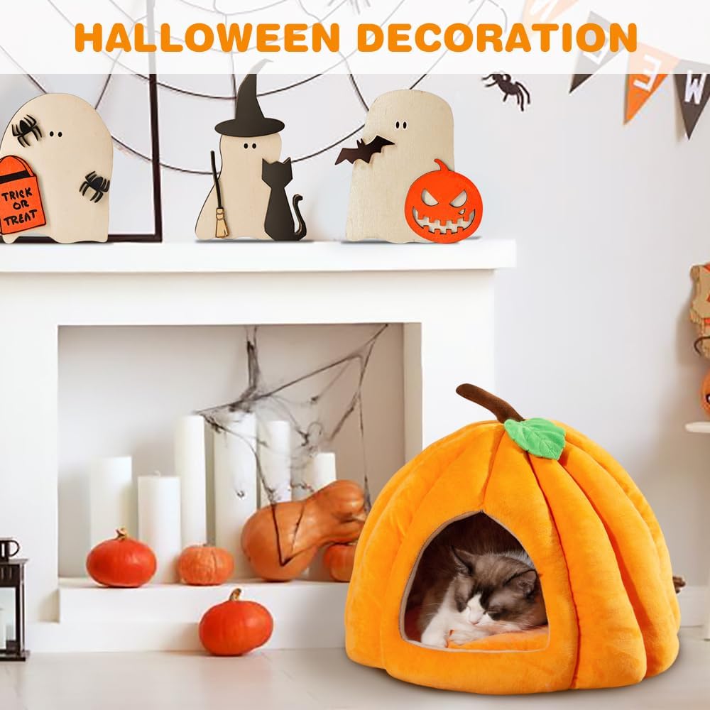KFX-4410685 Cozy Pumpkin Cat Bed for Indoor Cats and Small Pets - Soft, Warm Cat Cave with Removable Washable Mat