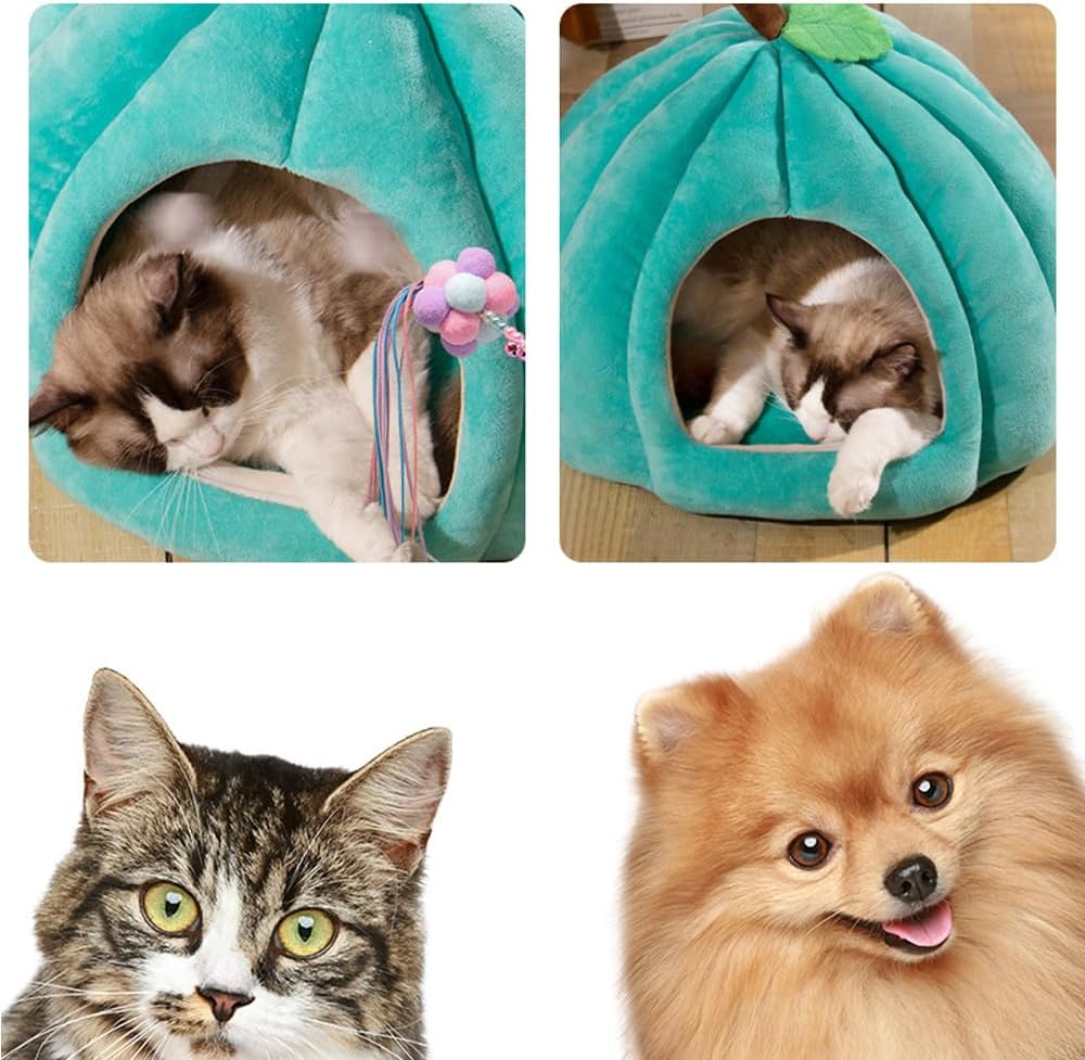 KFX-4410685 Cozy Pumpkin Cat Bed for Indoor Cats and Small Pets - Soft, Warm Cat Cave with Removable Washable Mat