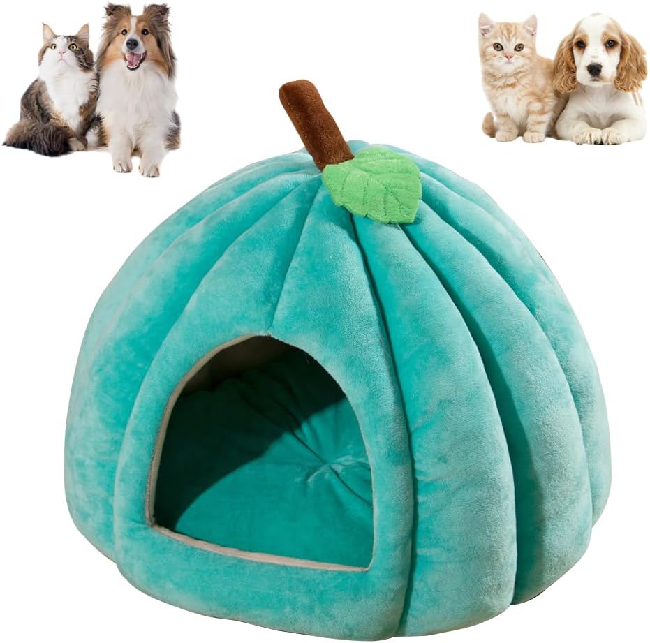 KFX-4410685 Cozy Pumpkin Cat Bed for Indoor Cats and Small Pets - Soft, Warm Cat Cave with Removable Washable Mat