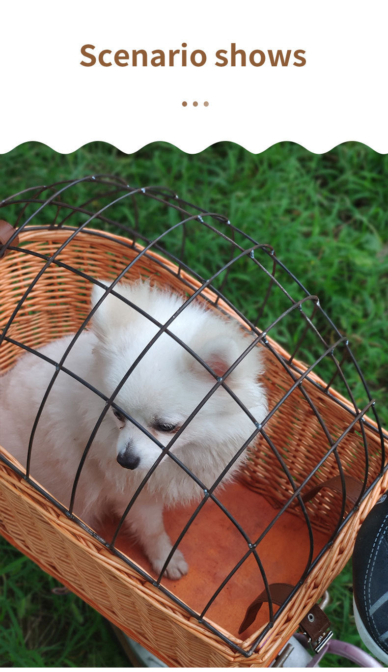 KFX-4415421 Honey Color Willow Rattan Bicycle Rear Pet Basket - Stylish and Functional Storage Solution