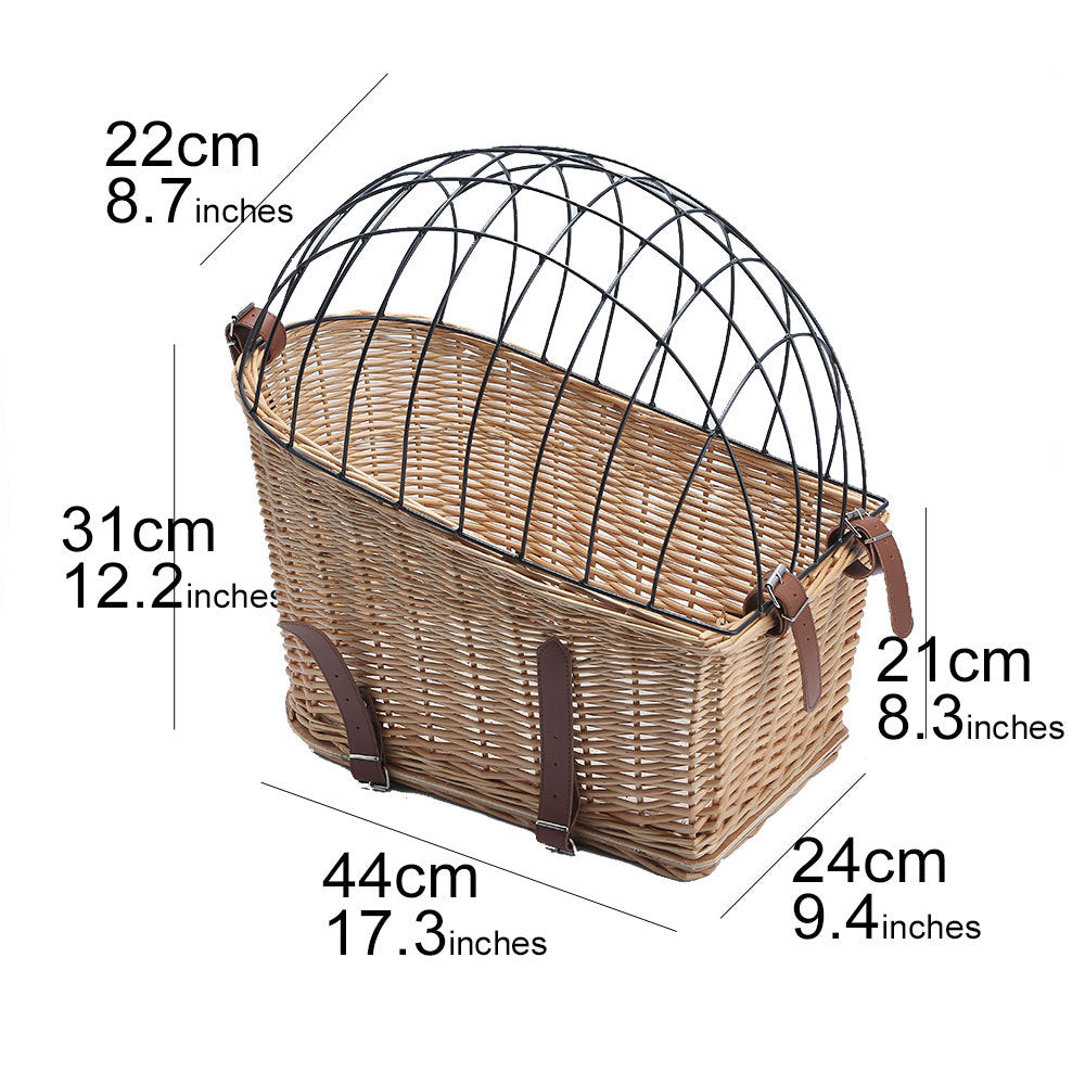 KFX-4415421 Honey Color Willow Rattan Bicycle Rear Pet Basket - Stylish and Functional Storage Solution