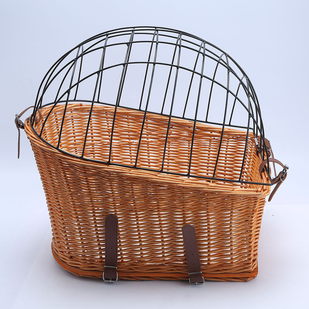 KFX-4415421 Honey Color Willow Rattan Bicycle Rear Pet Basket - Stylish and Functional Storage Solution