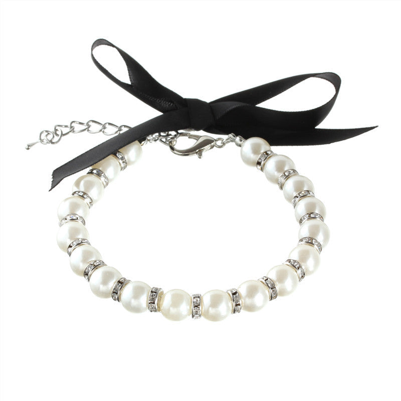 KFX-4415805 Charming Striped Imitation Pearl Pet Collar in Multiple Colors
