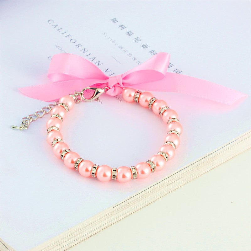 KFX-4415805 Charming Striped Imitation Pearl Pet Collar in Multiple Colors