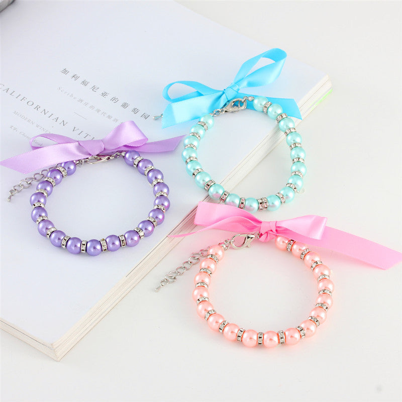 KFX-4415805 Charming Striped Imitation Pearl Pet Collar in Multiple Colors