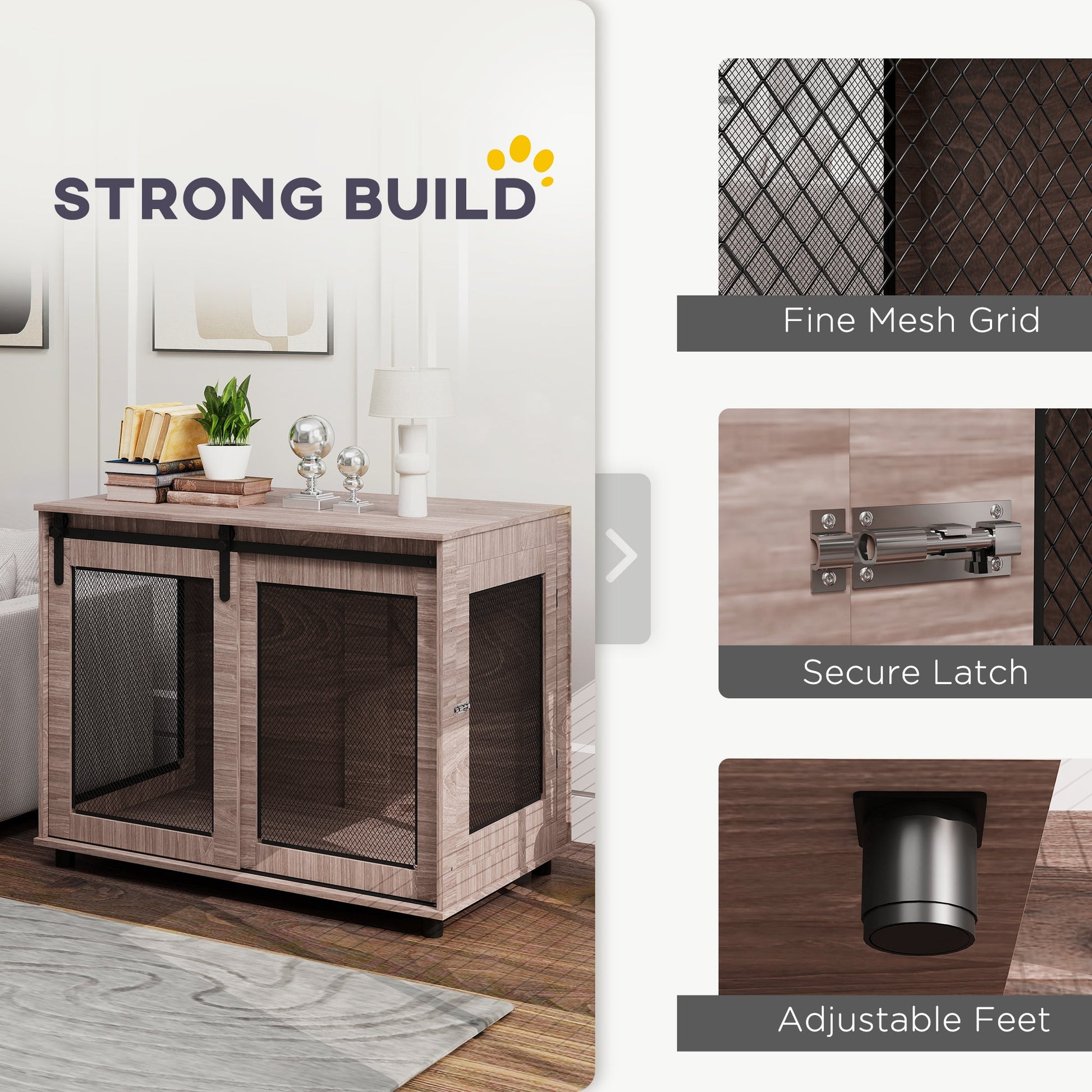 KFX-4416829 Walnut Brown Dog Crate Furniture with Sliding Barn Door for Large Dogs, 39" End Table Design