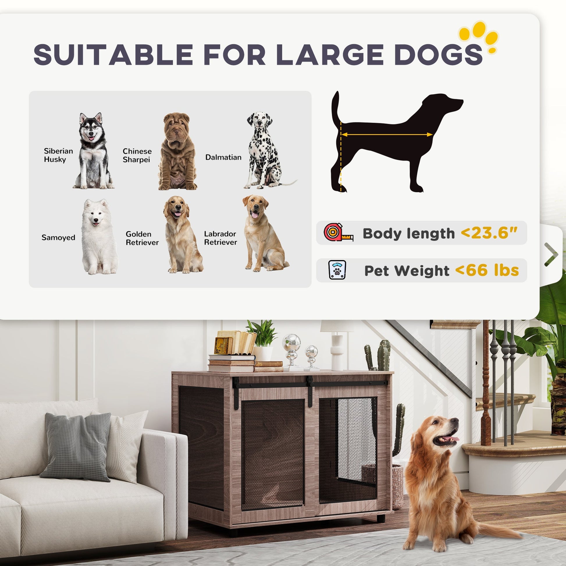 KFX-4416829 Walnut Brown Dog Crate Furniture with Sliding Barn Door for Large Dogs, 39" End Table Design