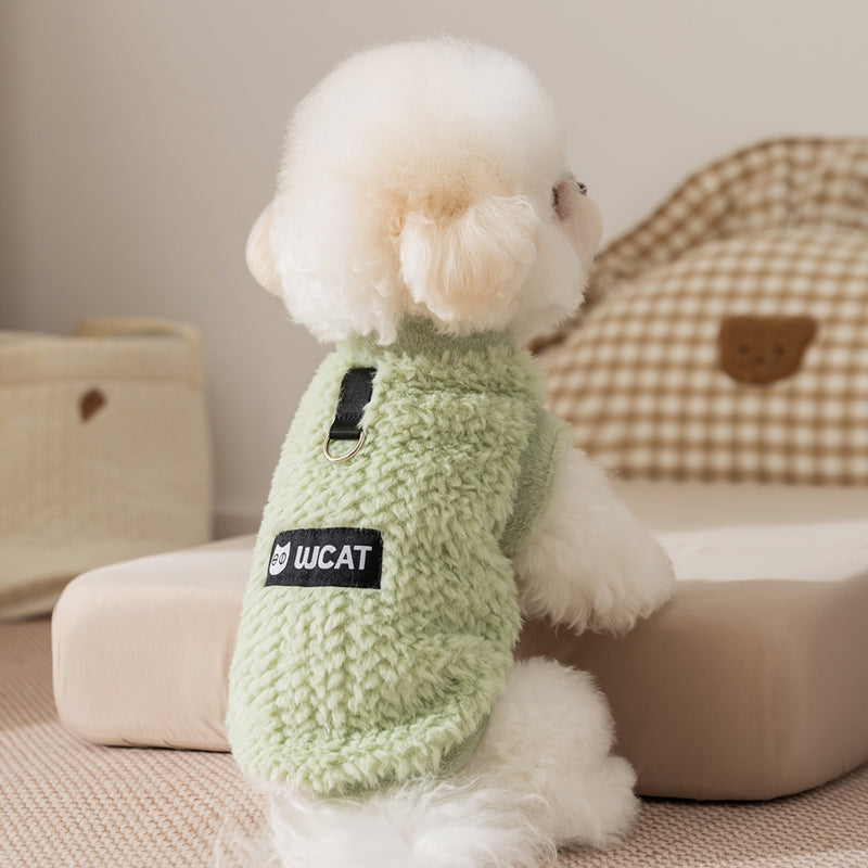 KFX-4417725 Fleece Vest for Small and Medium Dogs - Sleeveless Warm Pet Clothing in Soft Green and Neutral Beige