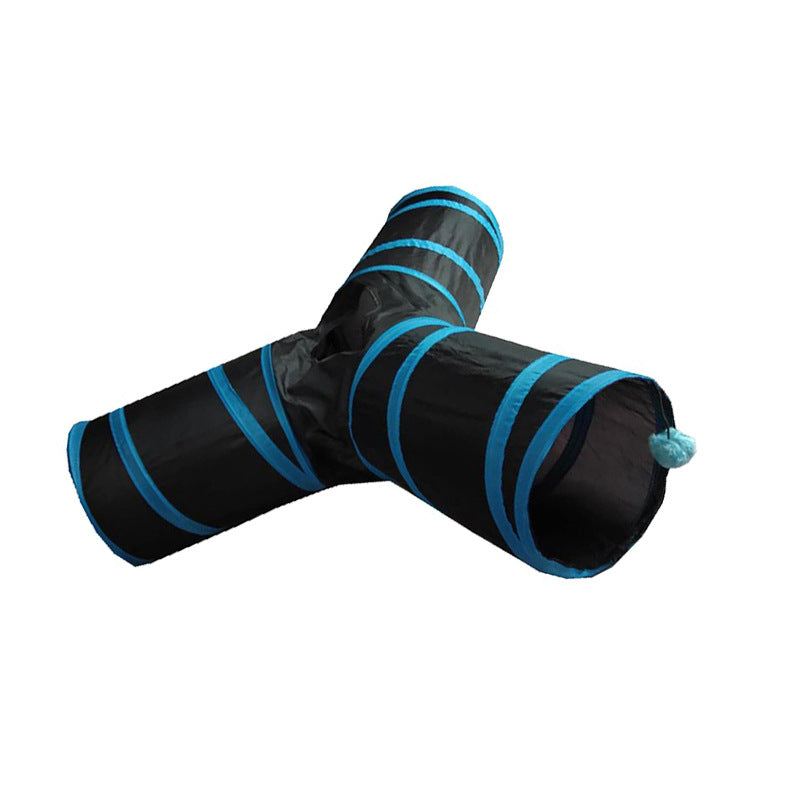KFX-4418237 Y-shaped Foldable Cat Tunnel with Drill Hole - Pink and Blue Edging, 25x35x3cm Pet Nest