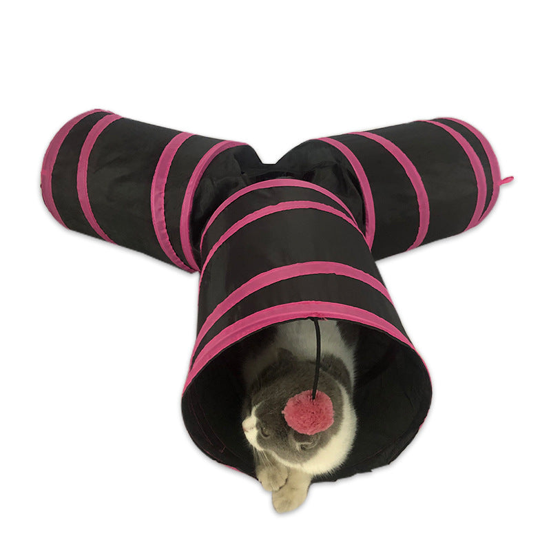 KFX-4418237 Y-shaped Foldable Cat Tunnel with Drill Hole - Pink and Blue Edging, 25x35x3cm Pet Nest