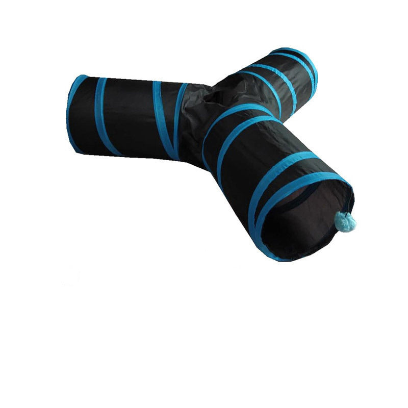 KFX-4418237 Y-shaped Foldable Cat Tunnel with Drill Hole - Pink and Blue Edging, 25x35x3cm Pet Nest