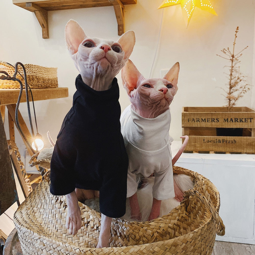 KFX-4419517 Casual Cotton Hypoallergenic T-Shirt for Hairless Cats in Black and White