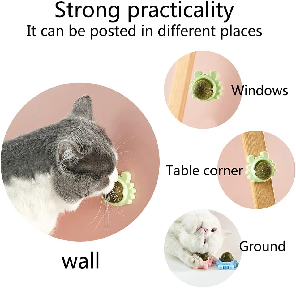 KFX-4420413 Catnip Wall Ball Cat Toy for Chewing and Teeth Cleaning - Removable Edible Cat Treats for Indoor Fun
