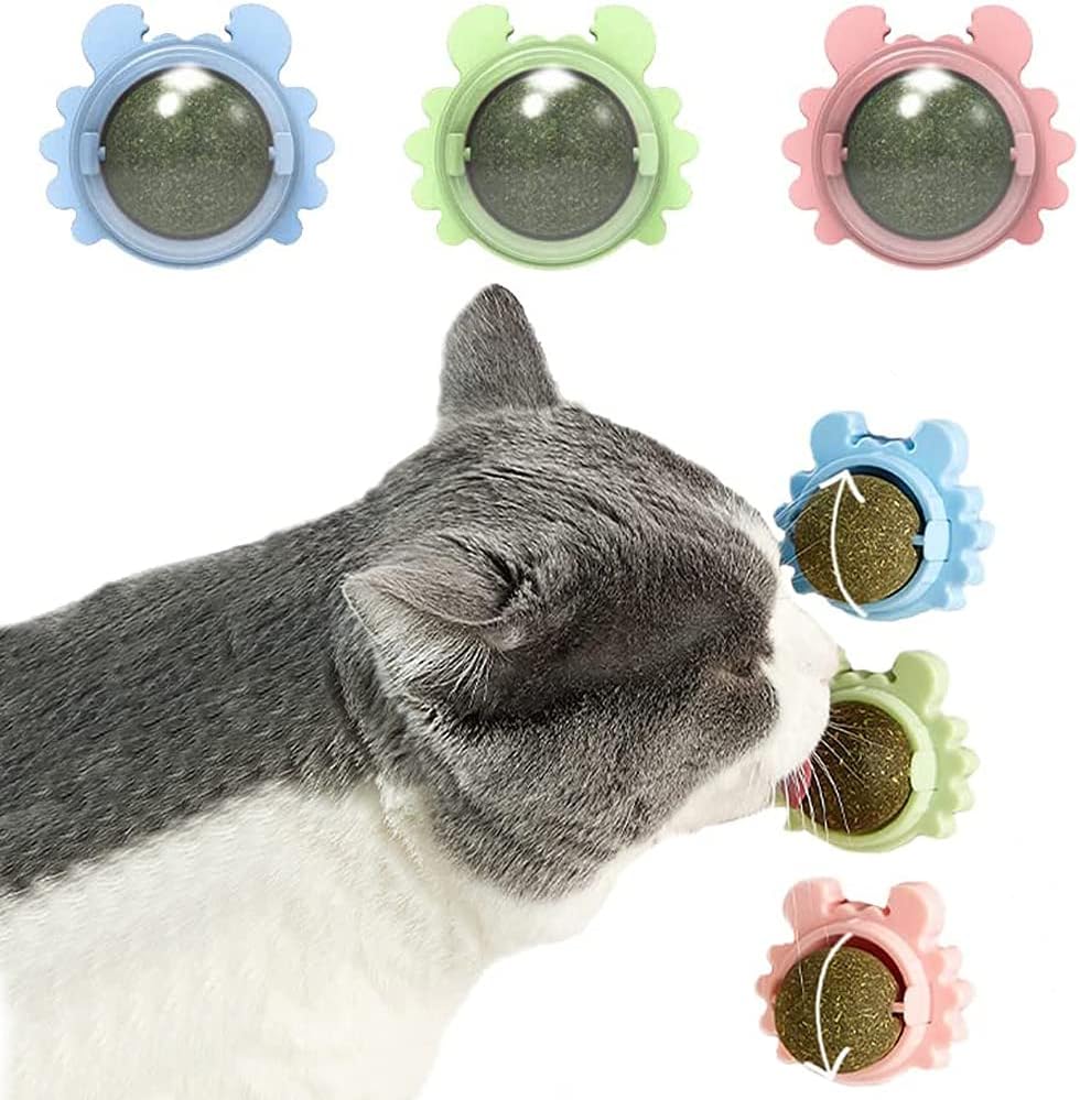 KFX-4420413 Catnip Wall Ball Cat Toy for Chewing and Teeth Cleaning - Removable Edible Cat Treats for Indoor Fun