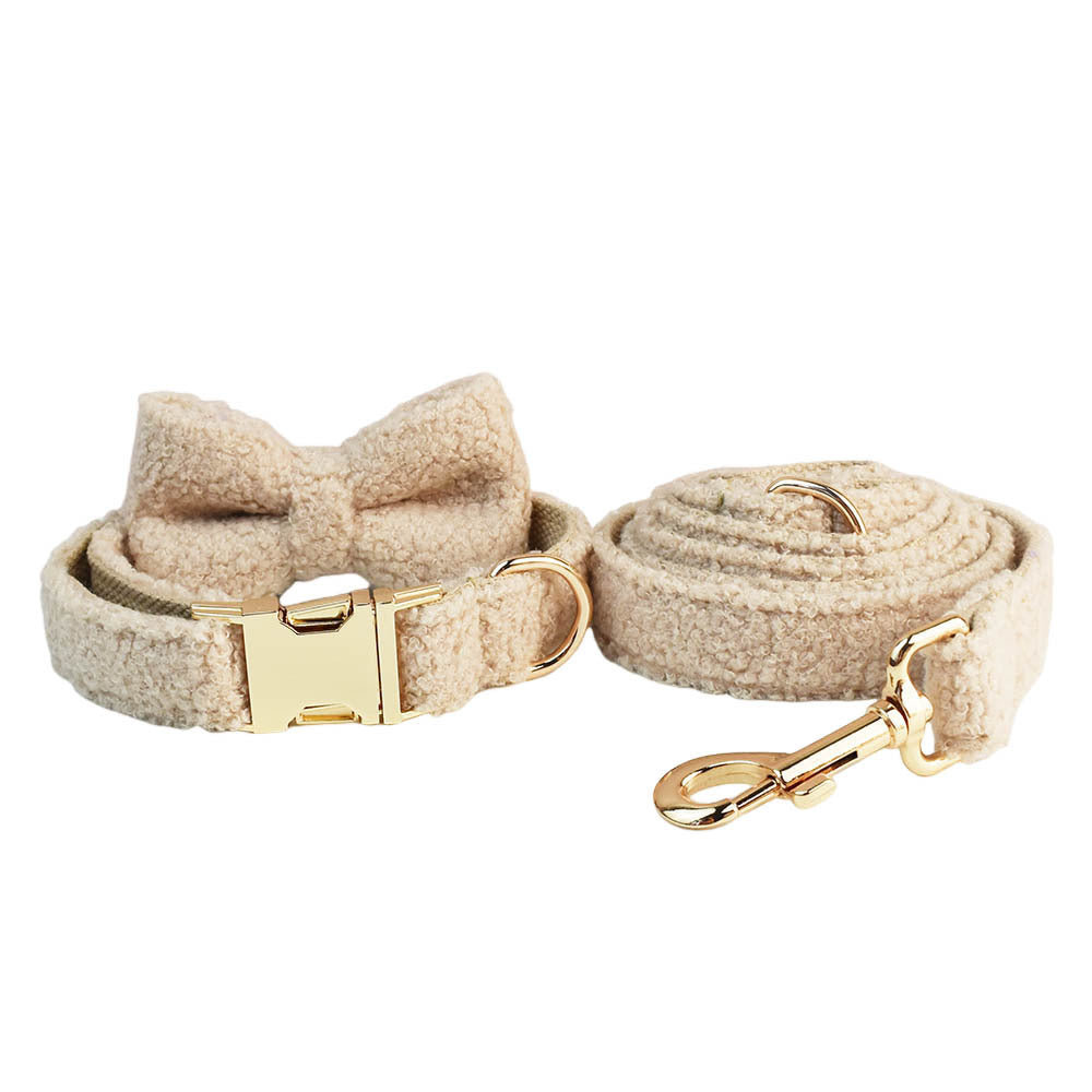KFX-4420925 Minimalist Cream Pet Collar and Harness Set with Leash and Bow