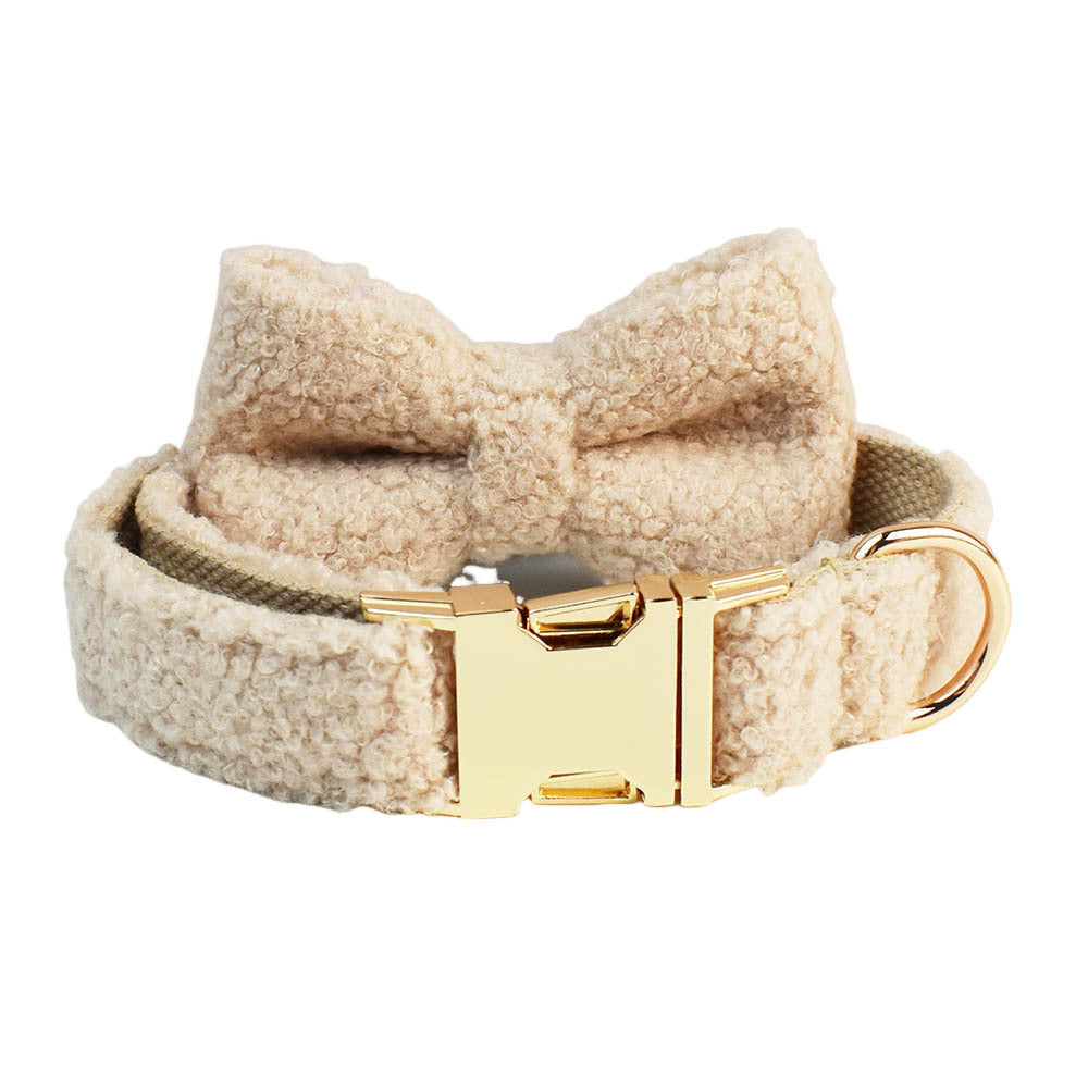 KFX-4420925 Minimalist Cream Pet Collar and Harness Set with Leash and Bow
