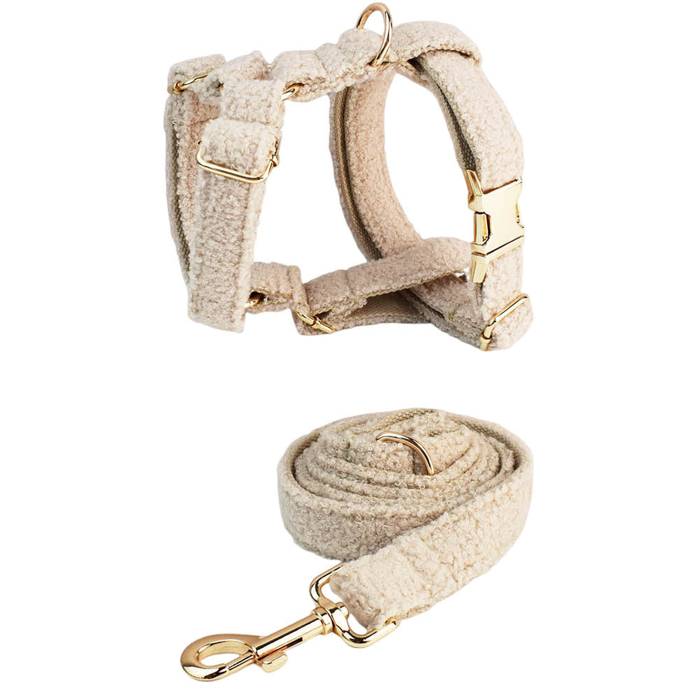 KFX-4420925 Minimalist Cream Pet Collar and Harness Set with Leash and Bow