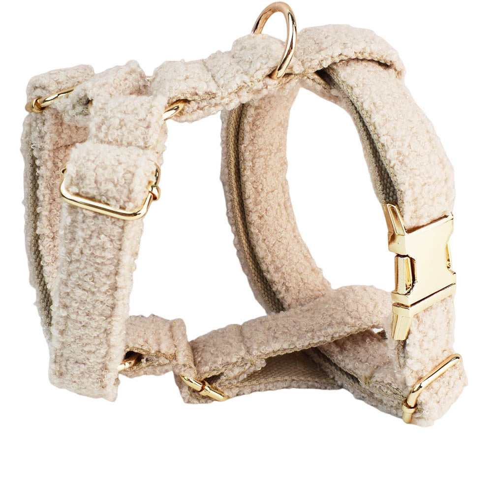 KFX-4420925 Minimalist Cream Pet Collar and Harness Set with Leash and Bow