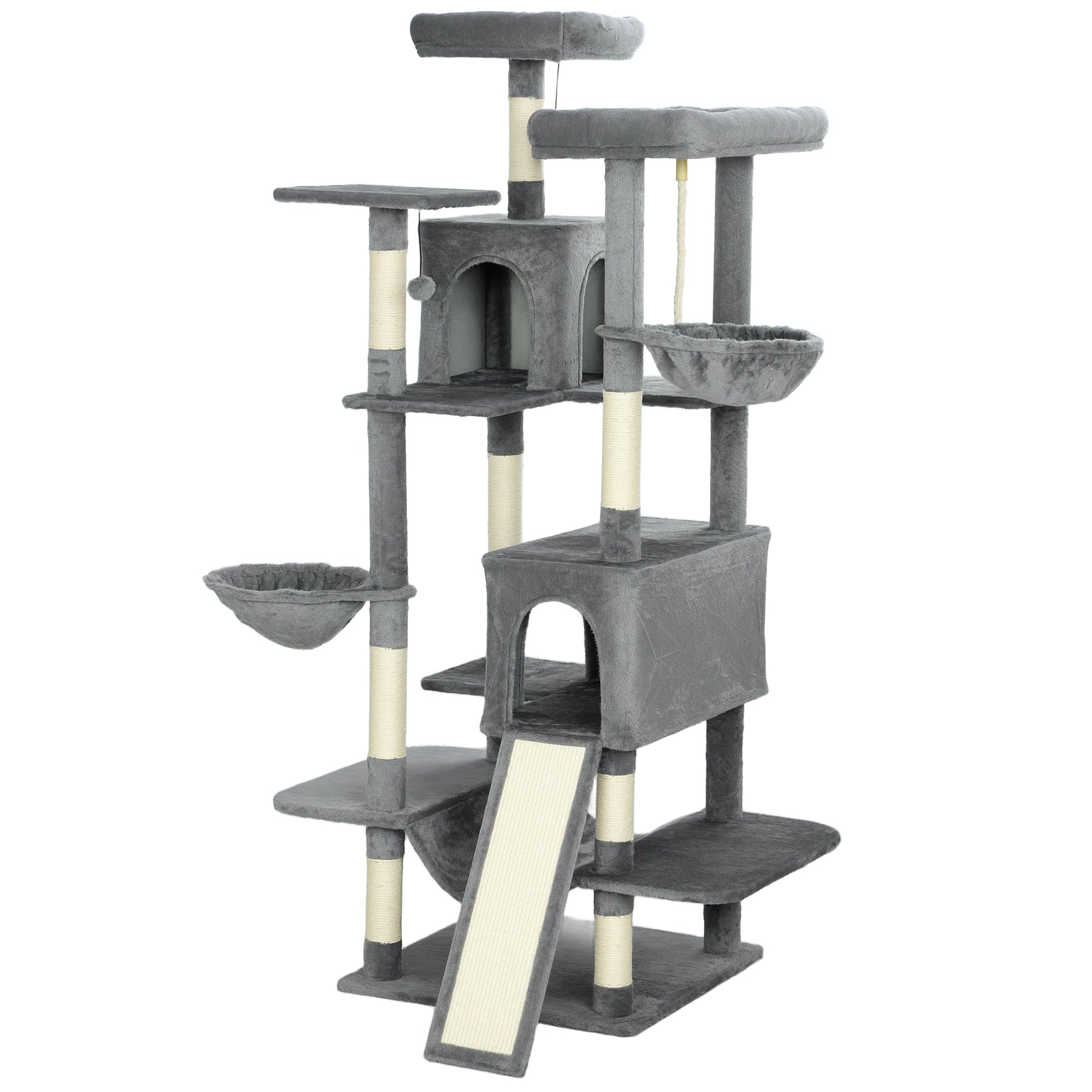 KFX-4422205 Multi-Level Cat Tree Tower with 2 Condos, 3 Hammocks, 8 Scratching Posts, Dark Gray