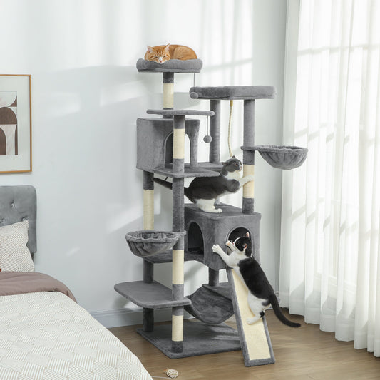 KFX-4422205 Multi-Level Cat Tree Tower with 2 Condos, 3 Hammocks, 8 Scratching Posts, Dark Gray