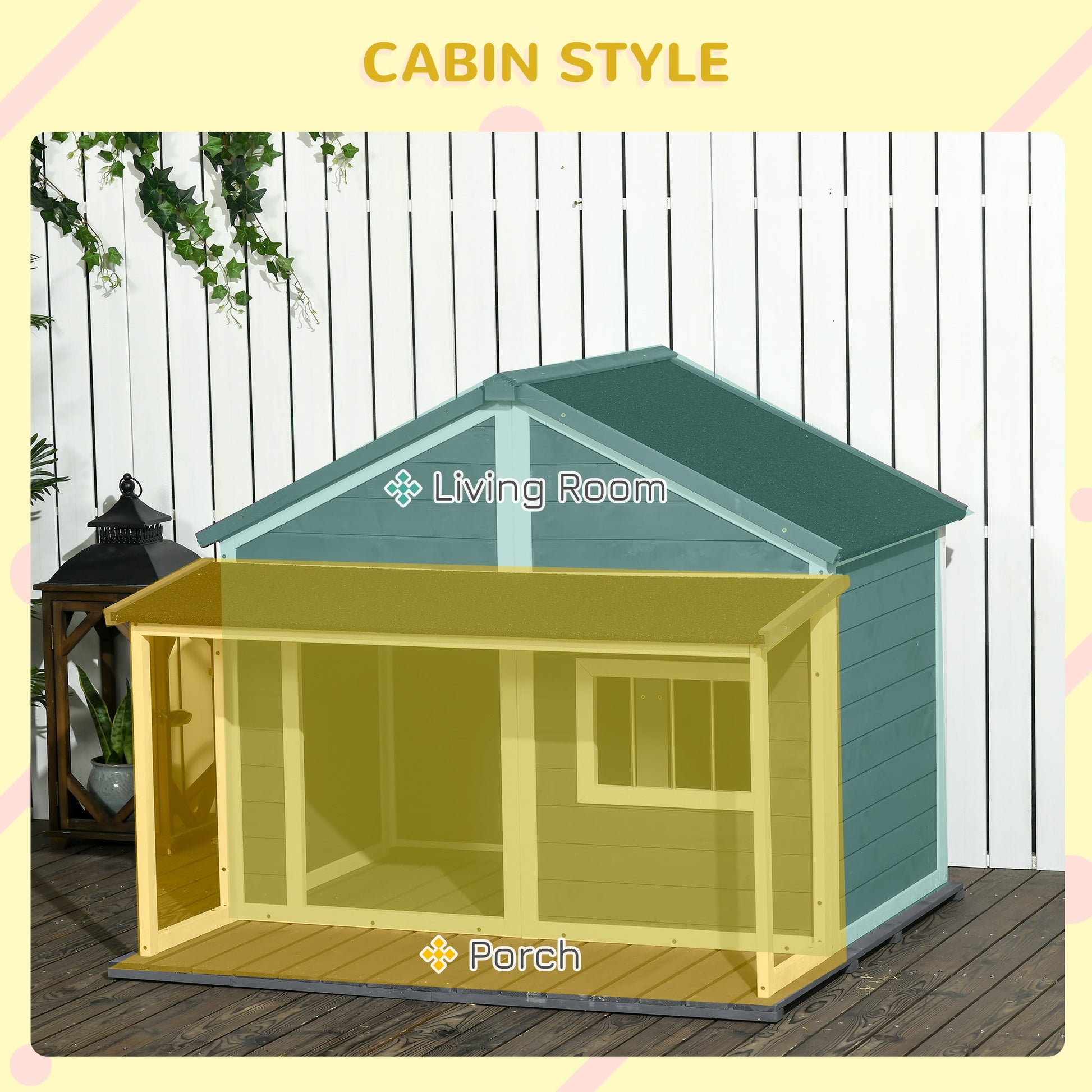 KFX-4422589 Outdoor Cabin-Style Dog House for Medium Dogs up to 53 lbs, Gray Fir Wood with Porch and Asphalt Roof